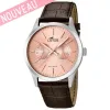 Montre lotus pour homme avec un boitier acier fond rosé et bracelet en cuir marron - 15956-4