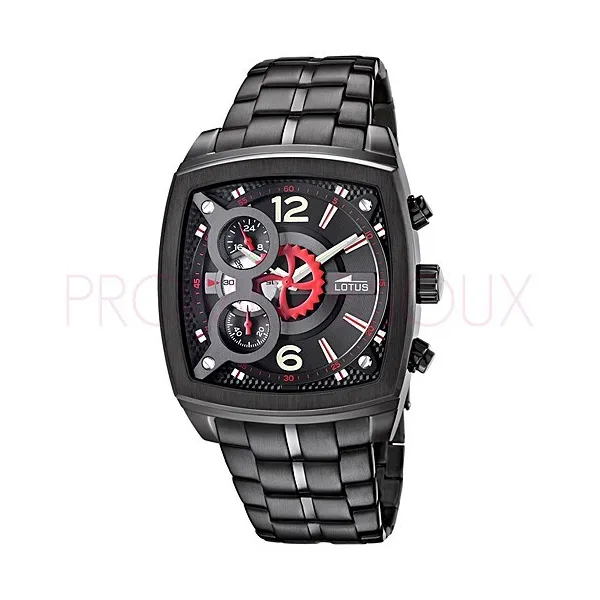 Montre Lotus Homme - Acier Noir avec Engrenage Rouge - NOUVEAUTE - 10110-D | Promo Bijoux Pas Cher |