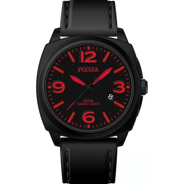 Montre Pulsar pour l'homme sportif, modèle urban noir et rouge PS 9233 X1
