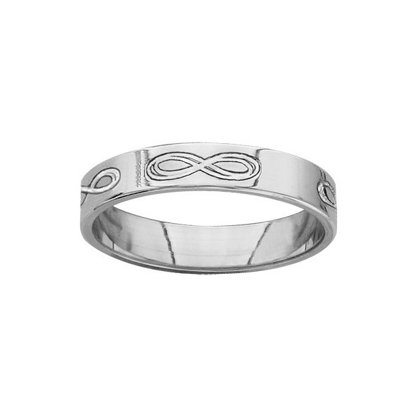 Alliance en Argent Symbole Infini Gravé - Anneau ruban rhodié - 4 MM