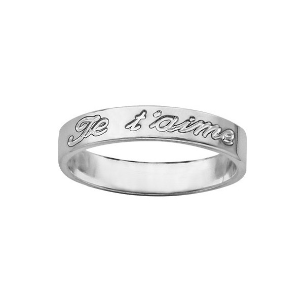 Alliance en Argent gravée Je T'aime - Ruban de 4 mm rhodié