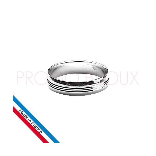 Alliance en Argent Pour Homme -Alliance Rhodié & Diamantée - Largeur 5 Mm