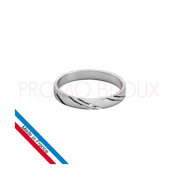 Alliance en Argent Brillant Rhodié Diamantée - Largeur 3 Mm