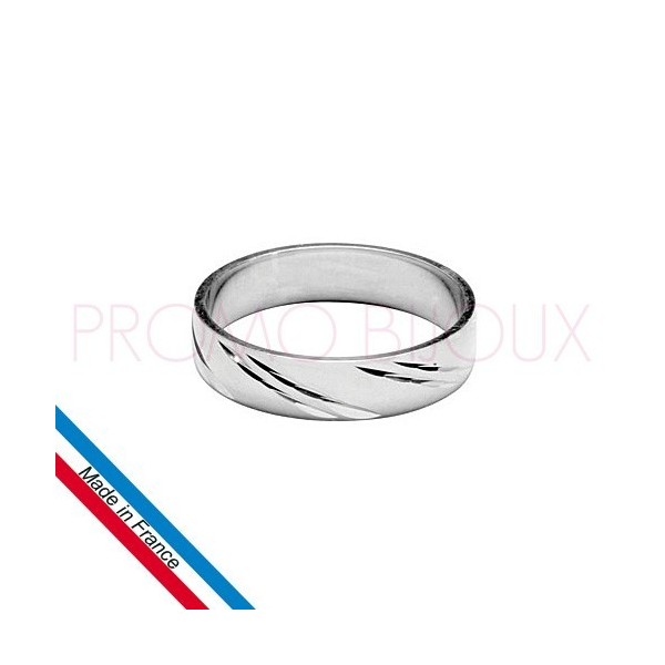 Alliance en Argent Brillante Rhodié Diamantée - Largeur 5 Mm