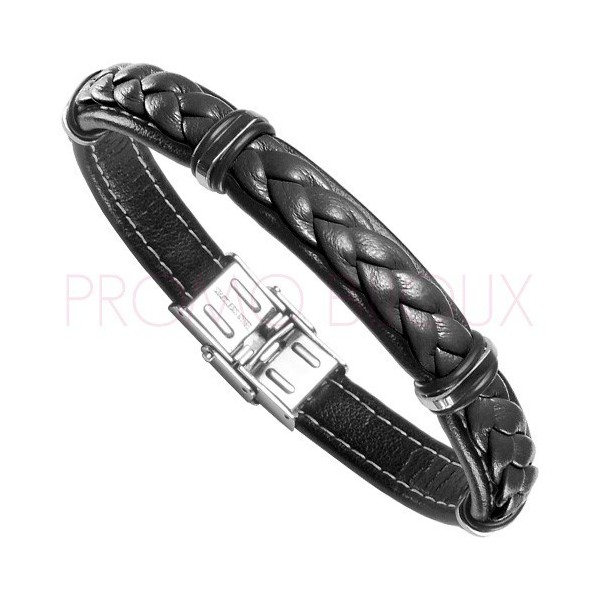 Bracelet Acier Homme - Cuir Rouge & Noir sur Acier