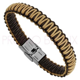 Bracelet Acier Homme - Cuir Marron Deux teintes sur Acier