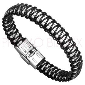 Bracelet Acier Homme - Cuir Blanc & Noir sur Acier