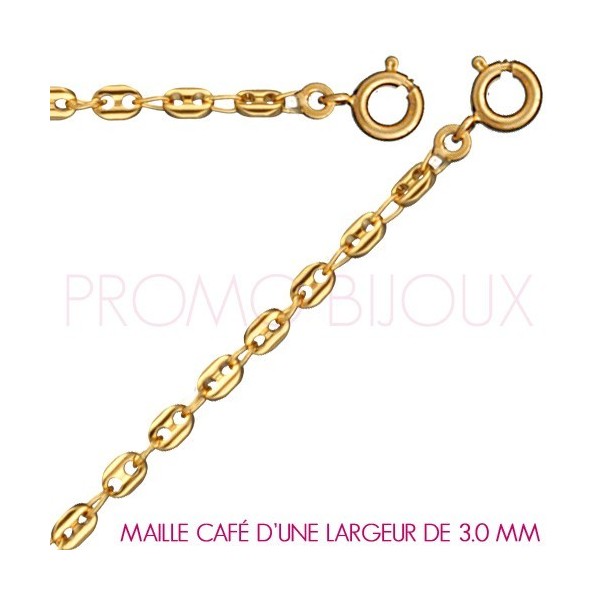 Chaine Plaqué Or Maille Grain de Café - Largeur de Maille 3 Millimètres - 42 Cm