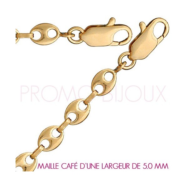 Chaine Plaqué Or Maille Grain de Café - Largeur de Maille 5 Millimètres - 45 Cm