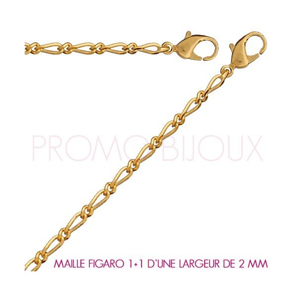 Chaine Plaqué Or Maille Figaro 1+1 - Largeur de Maille 2 Millimètres - 45 Cm