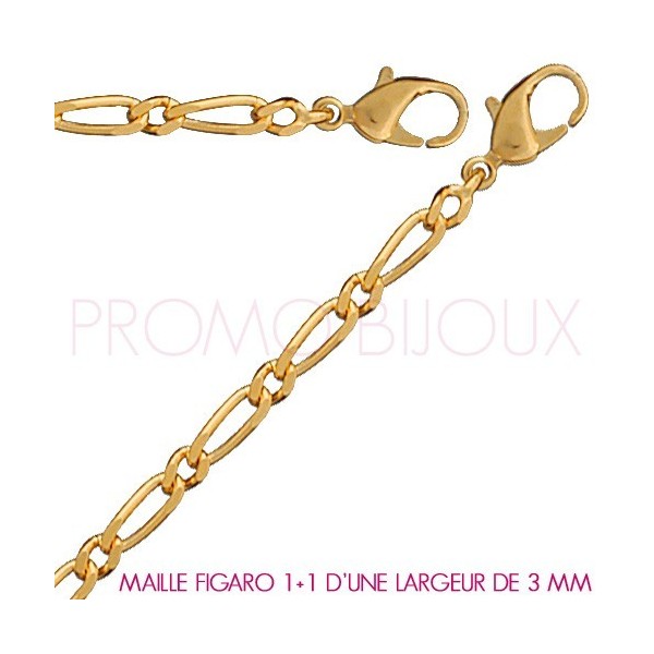 Chaine Plaqué Or Maille Figaro 1+1 - Largeur de Maille 3 Millimètres - 45 Cm