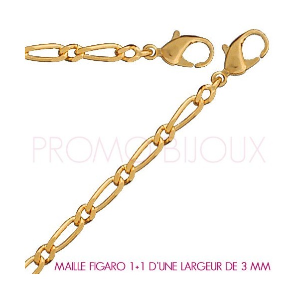 Chaine Plaqué Or Maille Figaro 1+1 - Largeur de Maille 3 Millimètres - 50 Cm