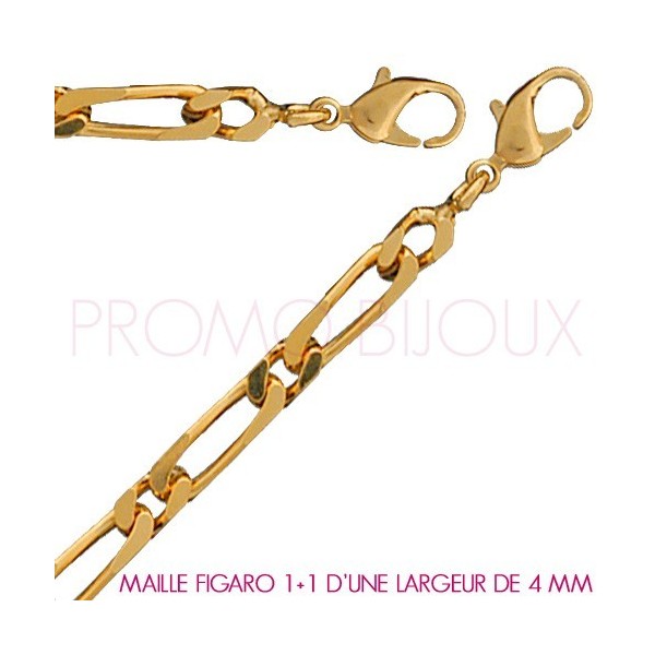 Chaine Plaqué Or Maille Figaro 1+1 - Largeur de Maille 4 Millimètres - 50 Cm