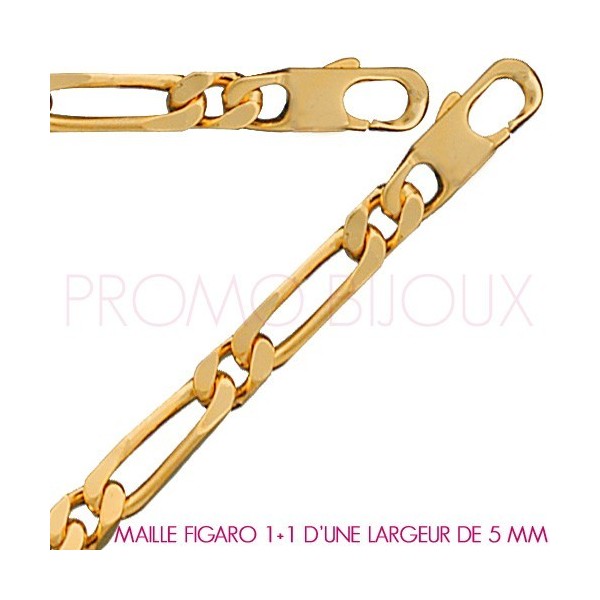 Chaine Plaqué Or Maille Figaro 1+1 - Largeur de Maille 5 Millimètres - 50 Cm