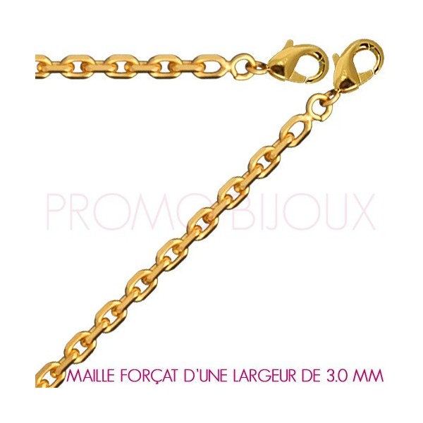 Chaine Plaqué Or Maille Forçat - Largeur de Maille 3 Millimètres - 55 Cm