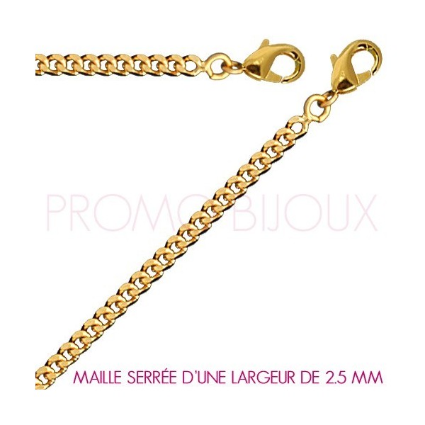 Chaine Plaqué Or Maille Serrée - Largeur de Maille 2.5 Millimètres - 55 Cm