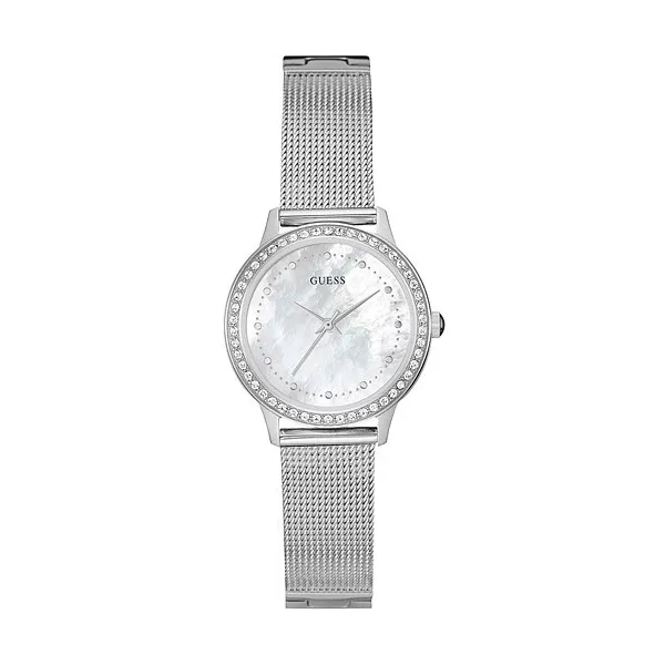 Montre Guess en acier argenté avec un bracelet souple de type milanais