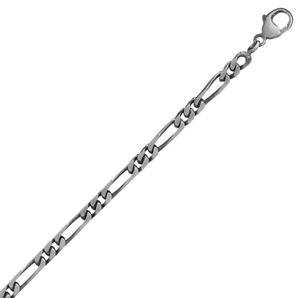 Chaine Argent maille figaro finition vieil argent 4 mm/55 cm