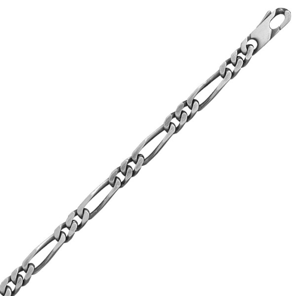 Chaine Argent maille figaro finition vieil argent 5 mm/55 cm