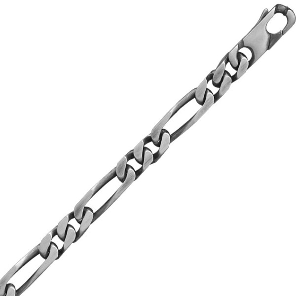 Chaine Argent maille figaro finition vieil argent 7 mm/55 cm