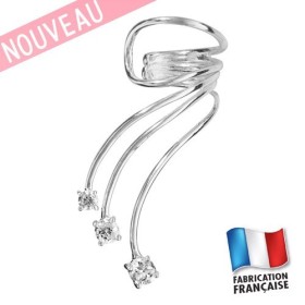Bijou d'oreille argent avec trois oxydes de zirconium blancs
