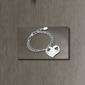 Bracelet Lotus Style - Doubles Chaines Acier et Coeur Gravé