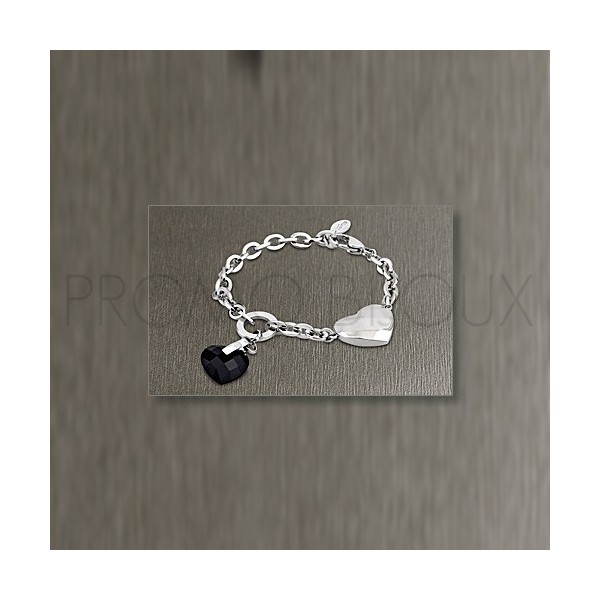 Bracelet Lotus Style - Coeur en Cristal Noir