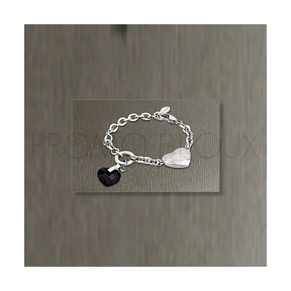 Bracelet Lotus Style - Coeur en Cristal Noir