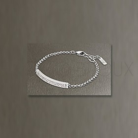 Bracelet Lotus Style En Acier Ajouré Plaque Blanche Strass Blancs