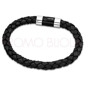 Bracelet Lotus Style Tressé Cuir Noir