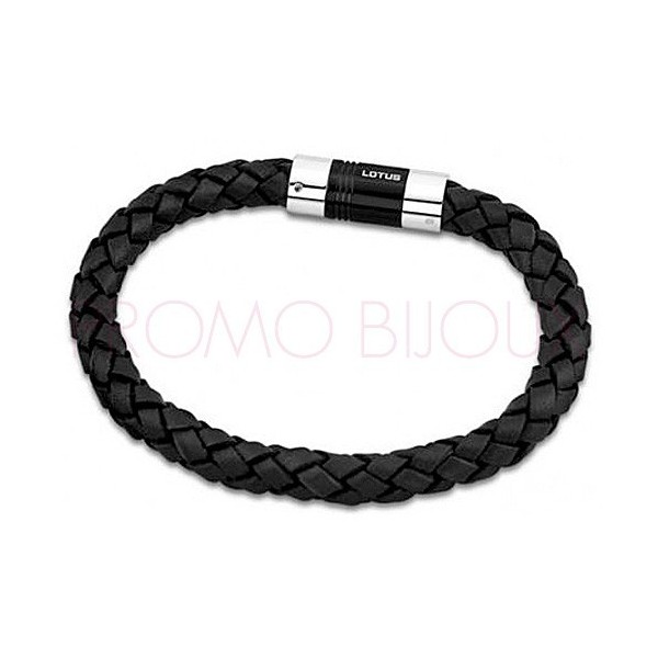 Bracelet Lotus Style Tressé Cuir Noir