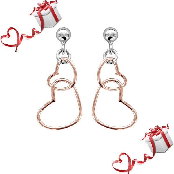 Bijou Saint Valentin - Boucles d'oreilles en argent avec coeurs en dorure rose