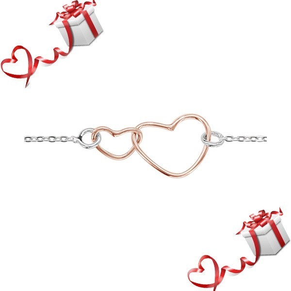 Bijou Saint Valentin - Bracelet en argent coeurs dorure rose