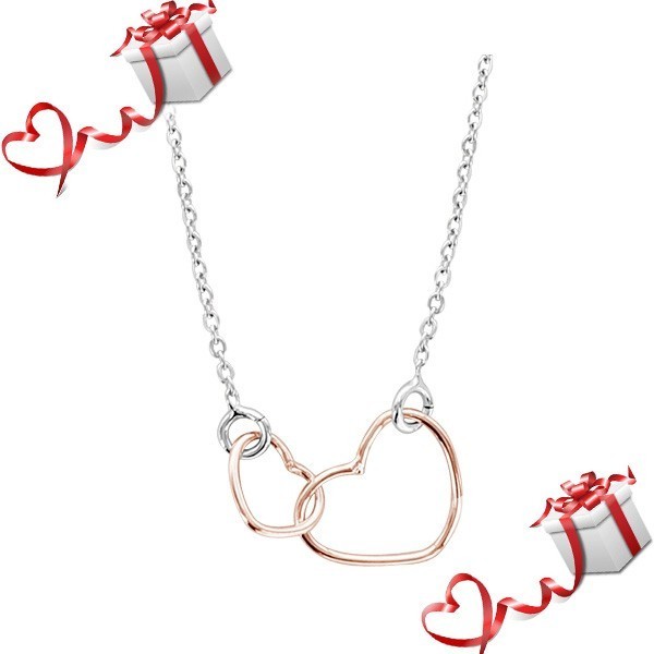 Bijou Saint Valentin - Collier double coeurs en argent dorure rose