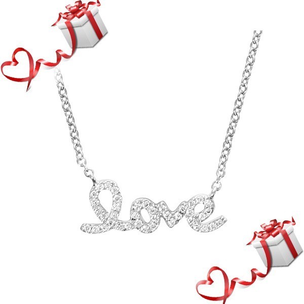 Bijou Saint Valentin - Collier en argent texte love avec oxydes