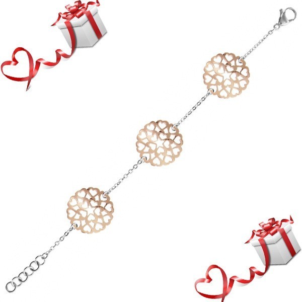 Bijou Saint Valentin - Bracelet en argent cercles ajourer pvd rose forme coeurs