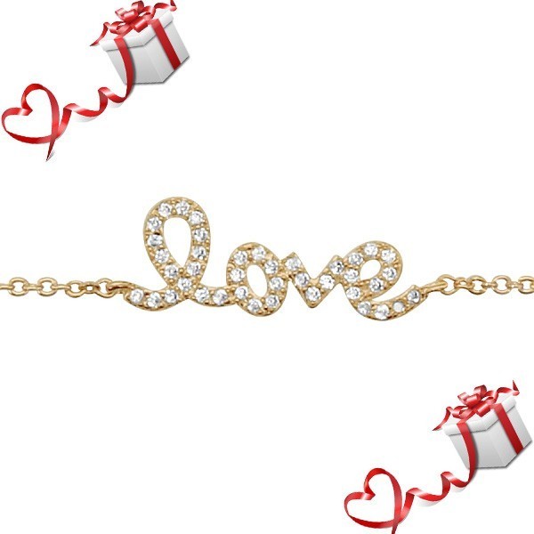 Bijou Saint Valentin - Bracelet plaqué or texte love
