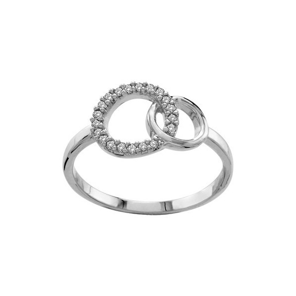 BAGUE ARGENT RHODIE DOUBLE CERCLE ENTRELACE PIERRES BLANCHES SYNTH  064665
