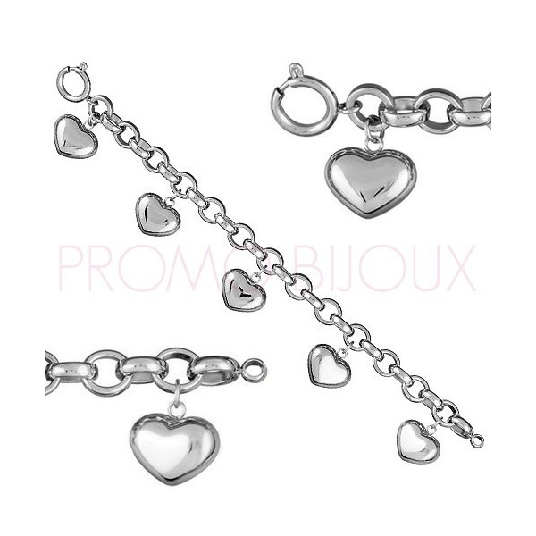 Bijoux fête des mères - Bracelet Acier Pendentifs Coeurs