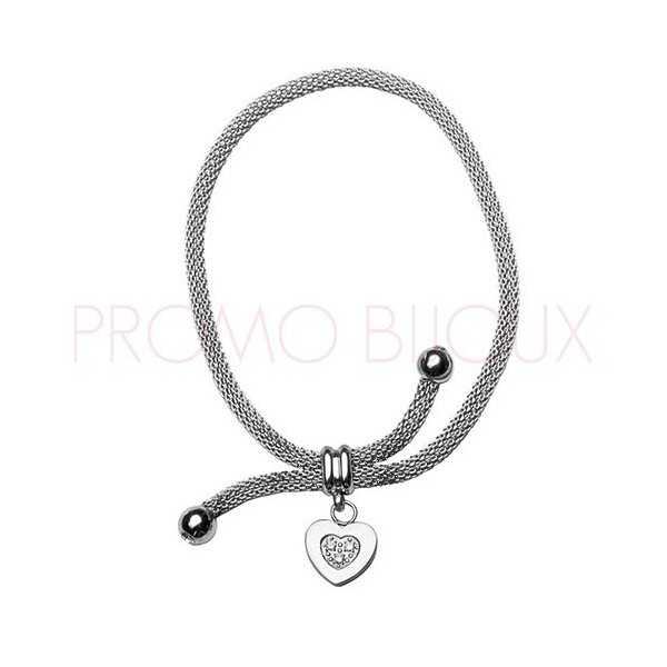 Bijoux fête des mères - Bracelet Acier Pendentifs Coeurs