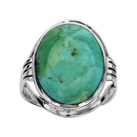 BAGUE ARGENT PLATEAU OVALE TURQUOISE RECONSTITUEE 064970