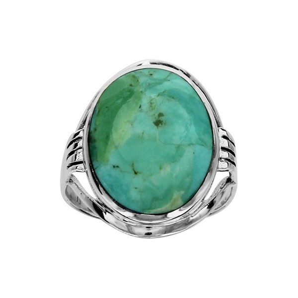 BAGUE ARGENT PLATEAU OVALE TURQUOISE RECONSTITUEE  064970