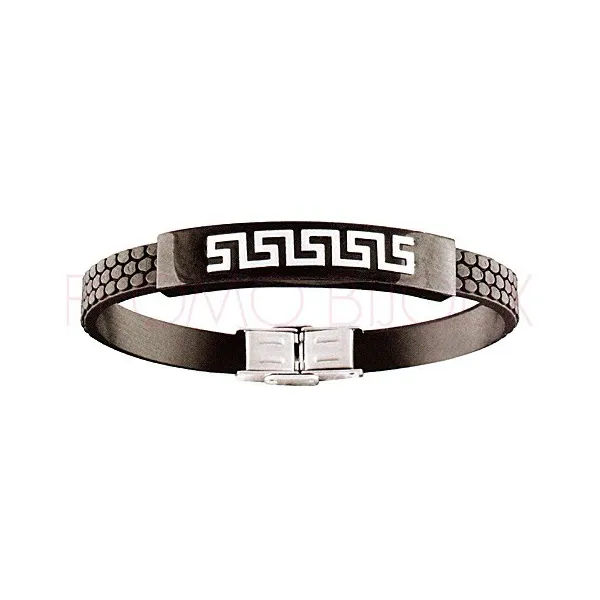 Bijoux Fête des Pères : Bracelet en acier & caoutchouc - Plaque IDD - 125841