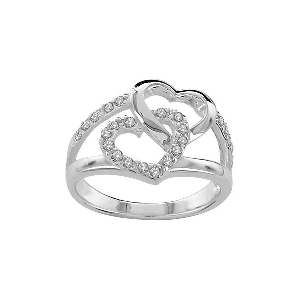 BAGUE ARGENT DOUBLE COEUR PIERRES BLANCHES SYNTH  065059