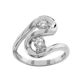 BAGUE ARGENT RHODIE FORME SPIRALE 2 PIERRES RONDES BLANCHES SYNTH 065290