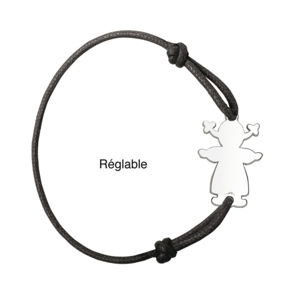 Cadeau Fête des Mères - Bracelet Cordon Coulissant Noir / Médaille Argent massif