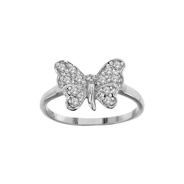 BAGUE ARGENT RHODIE PAPILLON PIERRES BLANCHES SYNTH  065293