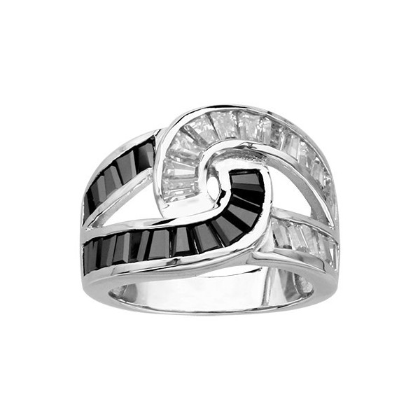 BAGUE ARGENT RHODIE ENTRELACE PIERRES RECTANGULAIRES NOIRES ET BLANCHES 065627