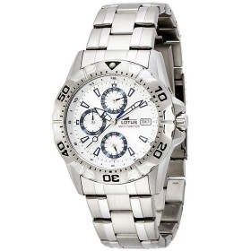 Montre lotus acier gris fond blanc et bleu
