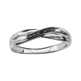 BAGUE ARGENT RHODIE CROISEE PIERRES NOIRES 065750